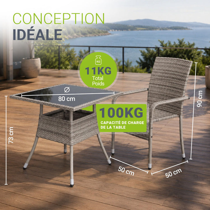 Table de jardin carrée en polyrotin Yoro