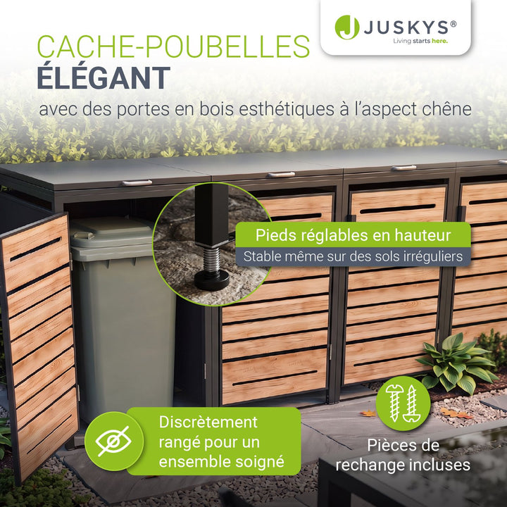 Cache-poubelle extérieur Arel – pour 2, 3 ou 4 bacs, verrouillable