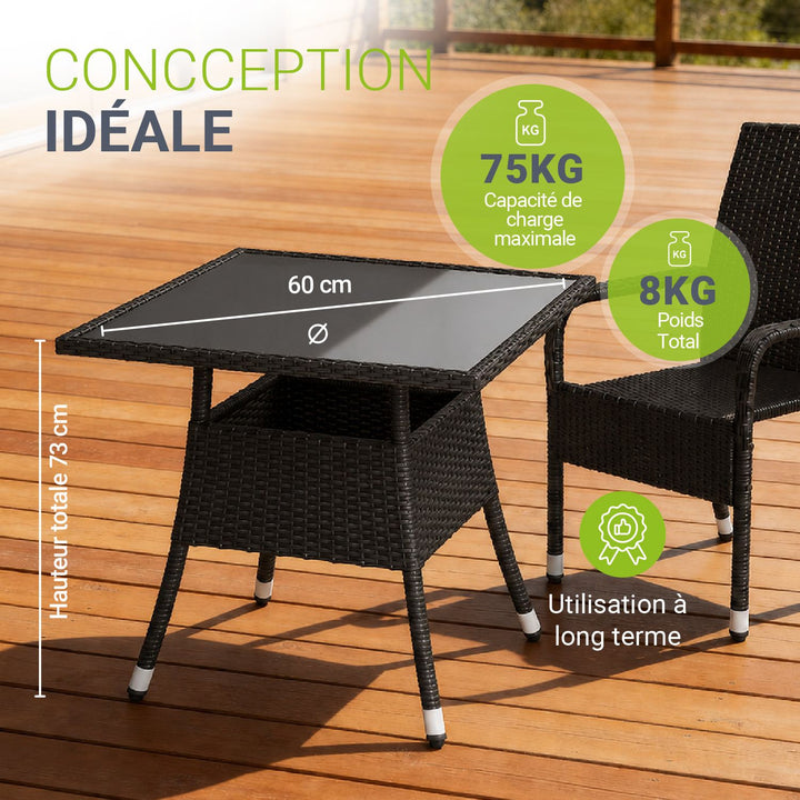 Table de jardin carrée en polyrotin Yoro