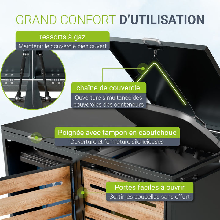 Cache-poubelle extérieur Arel – pour 2, 3 ou 4 bacs, verrouillable