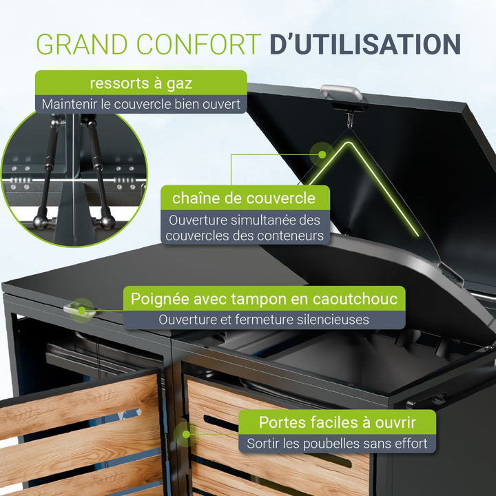 Cache-poubelle extérieur Arel – pour 2, 3 ou 4 bacs, verrouillable