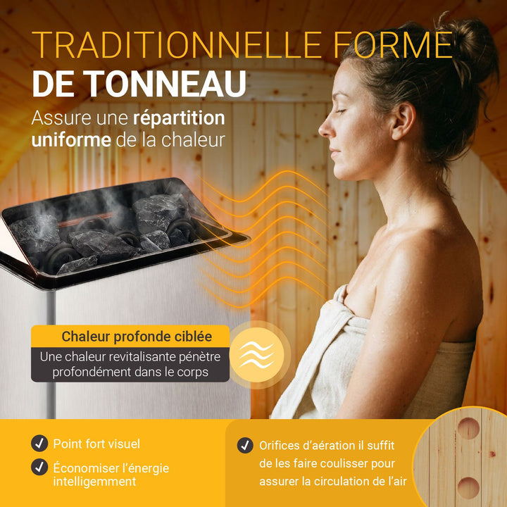 Sauna tonneau Spitzberg avec poêle de sauna