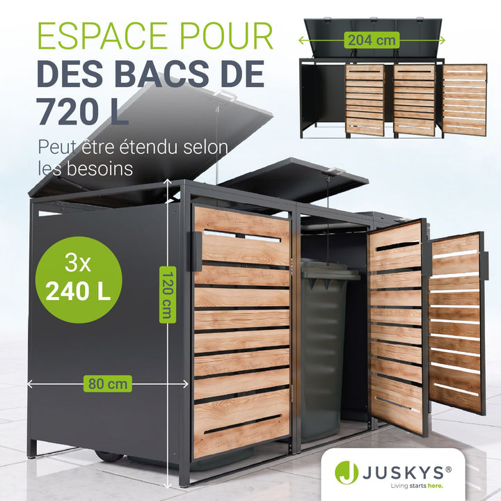 Cache-poubelle extérieur Arel – pour 2, 3 ou 4 bacs, verrouillable