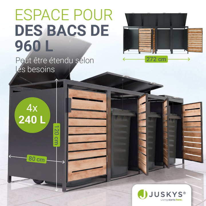 Cache-poubelle extérieur Arel – pour 2, 3 ou 4 bacs, verrouillable