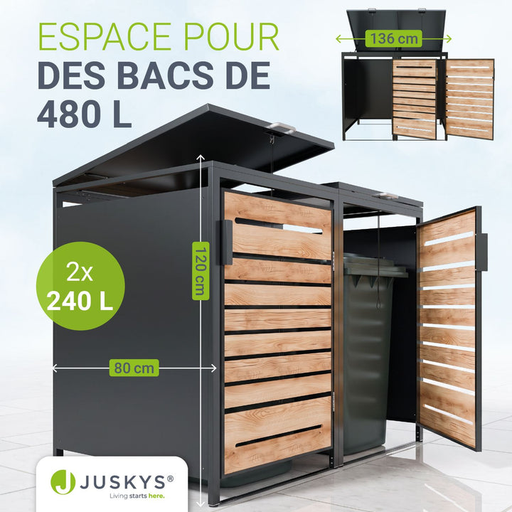 Cache-poubelle extérieur Arel – pour 2, 3 ou 4 bacs, verrouillable