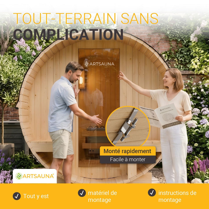 Sauna tonneau Spitzberg avec poêle de sauna