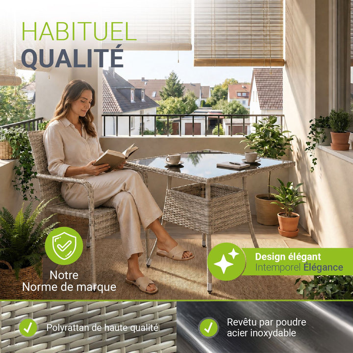 Table de jardin carrée en polyrotin Yoro