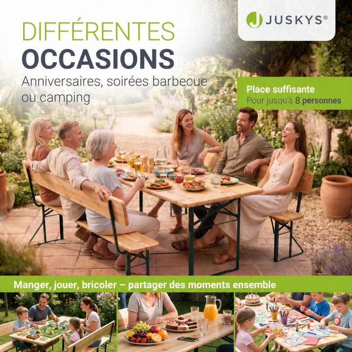 Ensemble table et bancs de brasserie Kempten – 8 places, pliant, avec dossiers