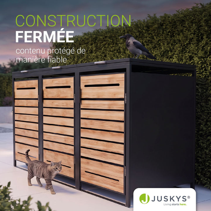 Cache-poubelle extérieur Arel – pour 2, 3 ou 4 bacs, verrouillable