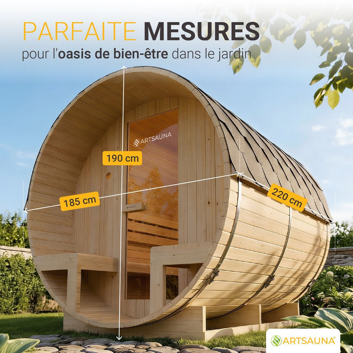 Sauna tonneau Spitzberg avec poêle de sauna