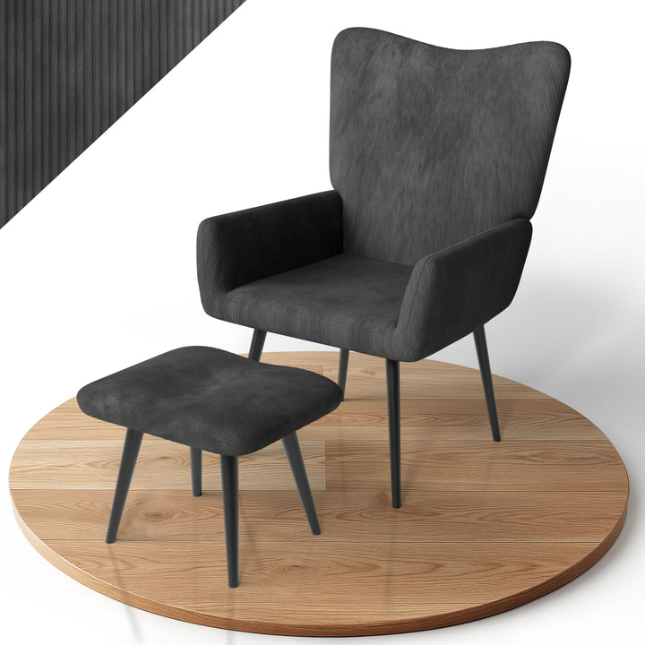 Fauteuil à oreilles avec tabouret Odense en option