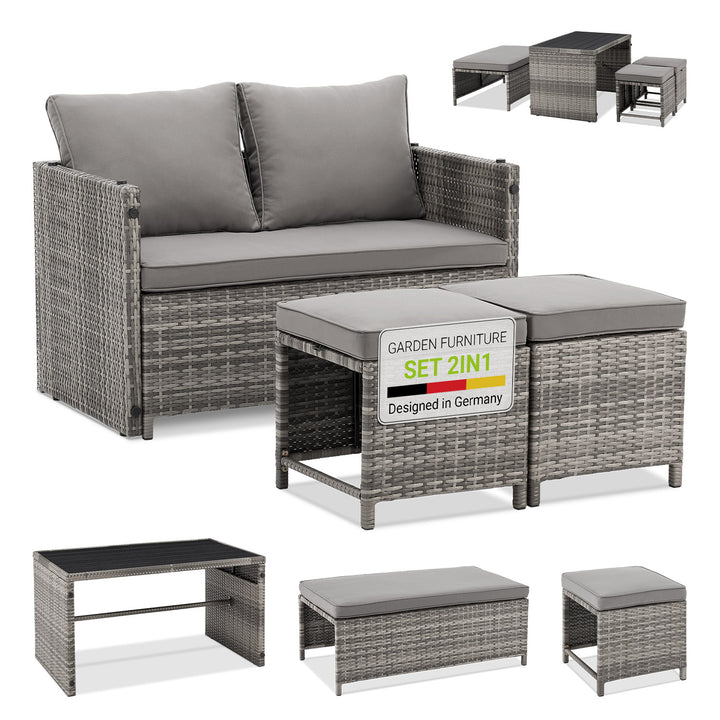 Mobilier de jardin 2 en 1 en polyrotin Jamaica