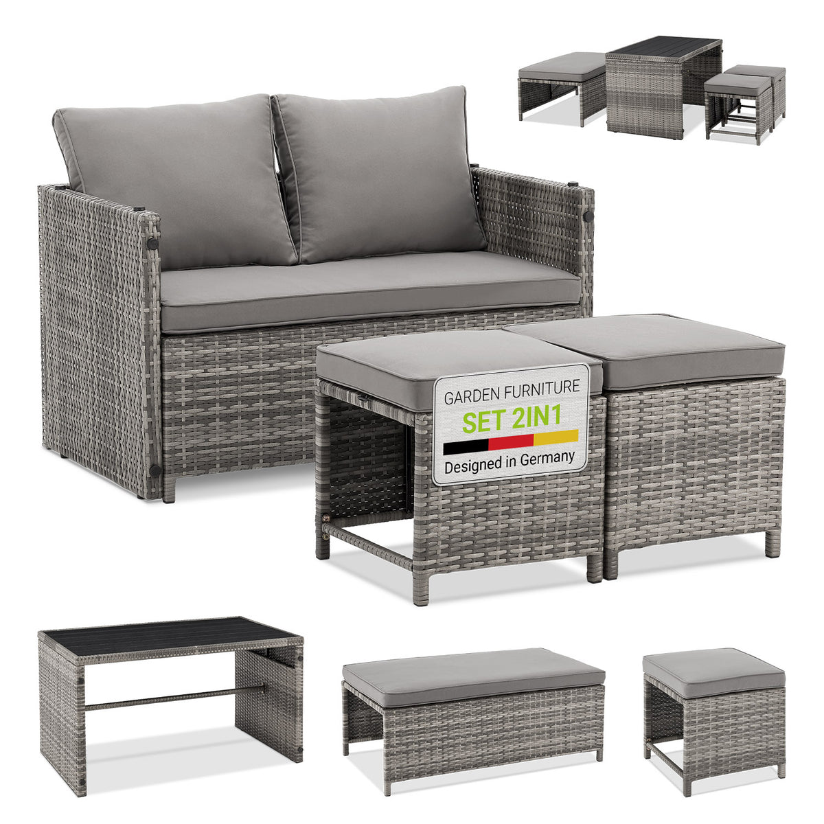 Mobilier de jardin 2 en 1 en polyrotin Jamaica
