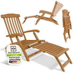 Bain de soleil de jardin résistant aux intempéries en bois huilé