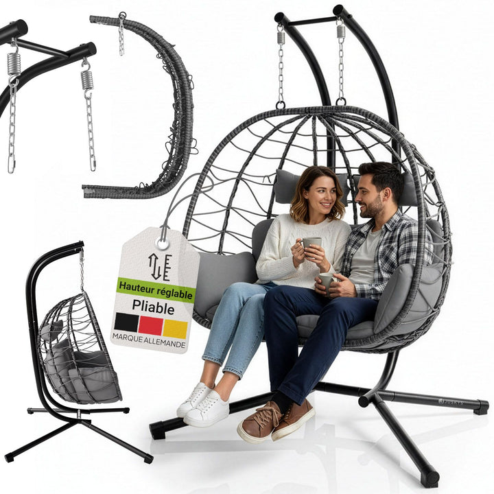 Fauteuil suspendu double en polyrotin Aria