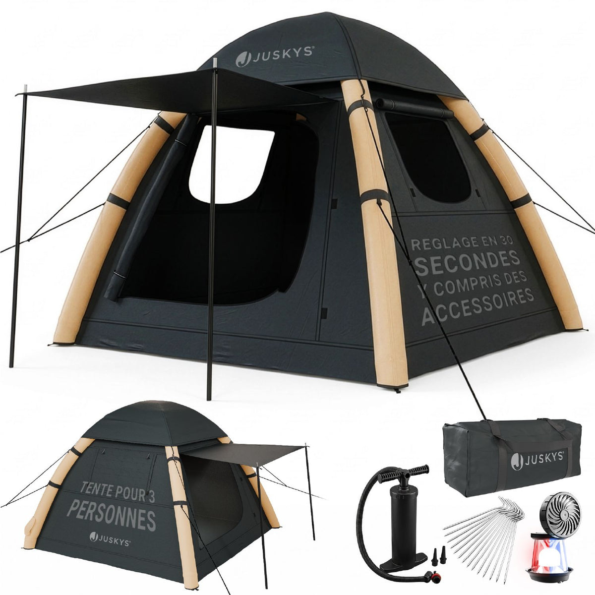 Tente gonflable avec accessoires pour 1 à 4 personnes