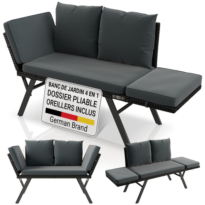 Banc multifonction en polyrotin Calvia Noir/Gris/Crème