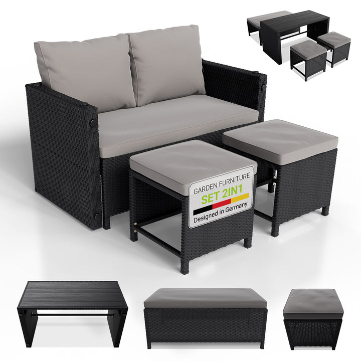 Mobilier de jardin 2 en 1 en polyrotin Jamaica