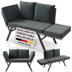 Banc multifonction en polyrotin Calvia Noir/Gris/Crème
