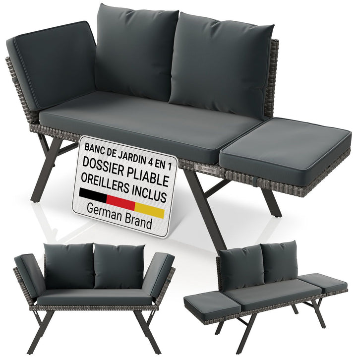 Banc multifonction en polyrotin Calvia Noir/Gris/Crème