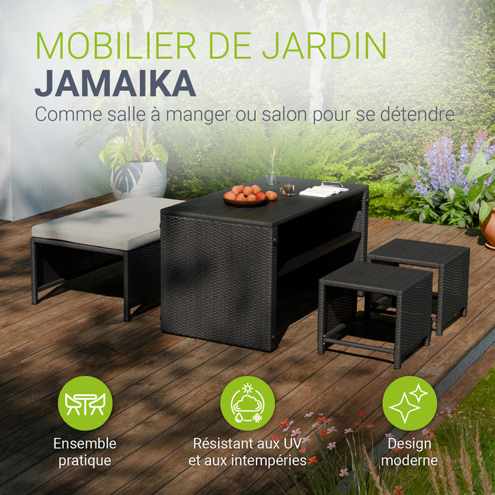 Mobilier de jardin 2 en 1 en polyrotin Jamaica