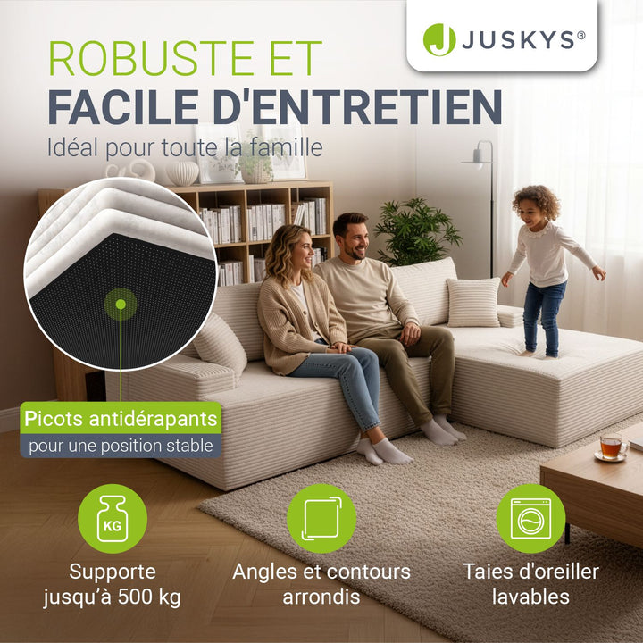 Canapé Coredo avec revêtement en velours côtelé et coussins décoratifs