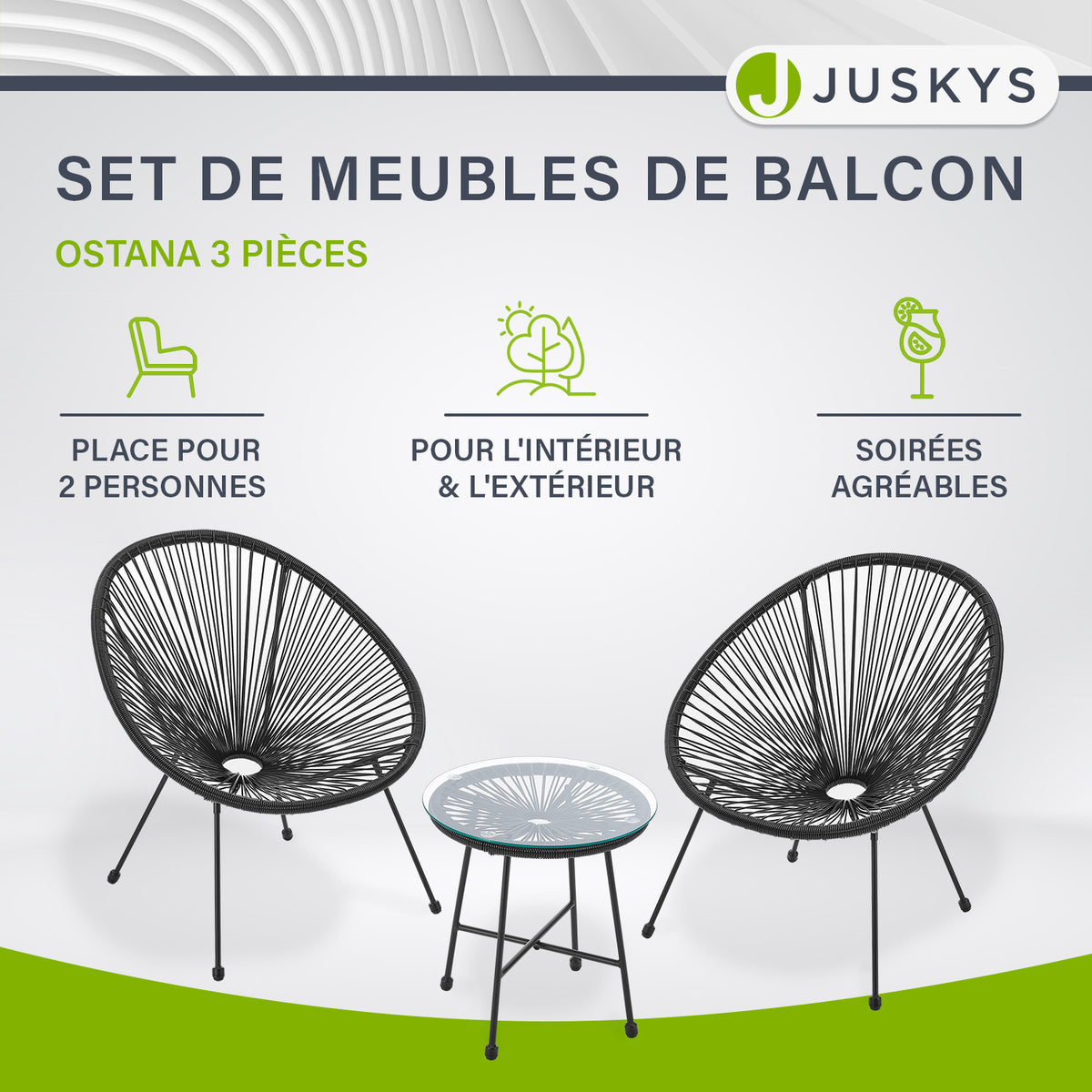 Ensemble de meubles de balcon Ostana 3 pièces