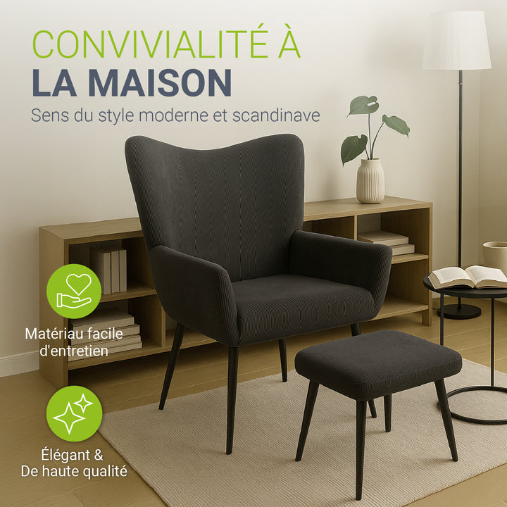 Fauteuil à oreilles avec tabouret Odense en option
