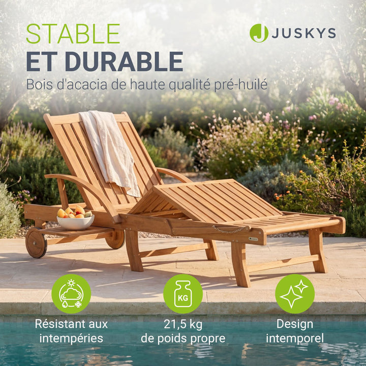 Chaise longue pliante de balcon SunScape en bois d'acacia
