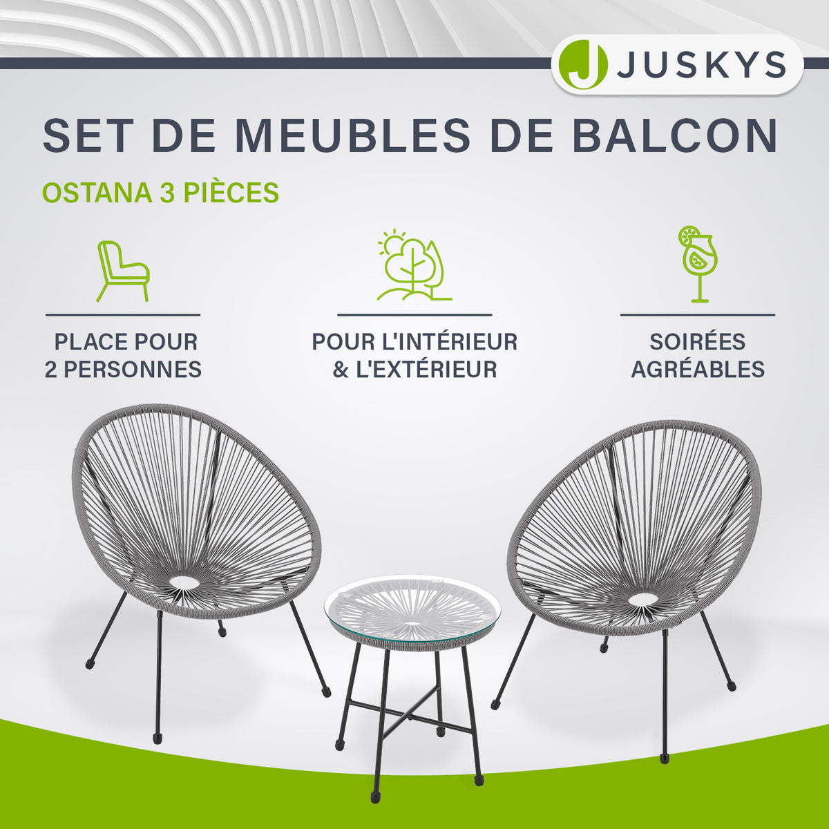 Ensemble de meubles de balcon Ostana 3 pièces