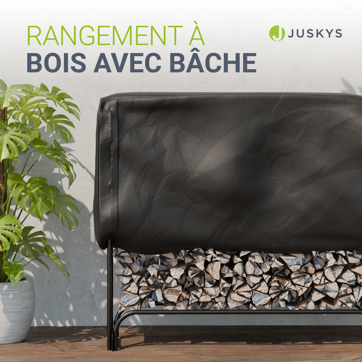 Râtelier à bûches extérieur avec couvercle