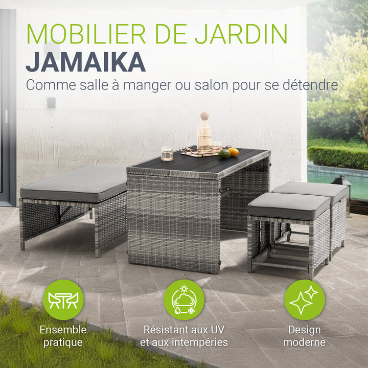 Mobilier de jardin 2 en 1 en polyrotin Jamaica
