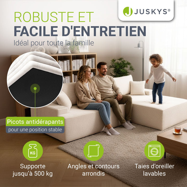 Canapé Coredo avec revêtement en velours côtelé et coussins décoratifs