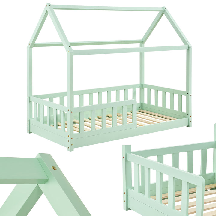 Lit enfant Marli 80 x 160 cm – lit cabane avec barrière et sommier à lattes