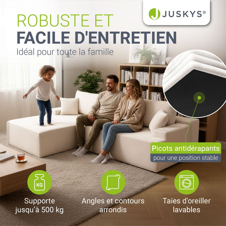 Canapé Coredo avec revêtement en velours côtelé et coussins décoratifs