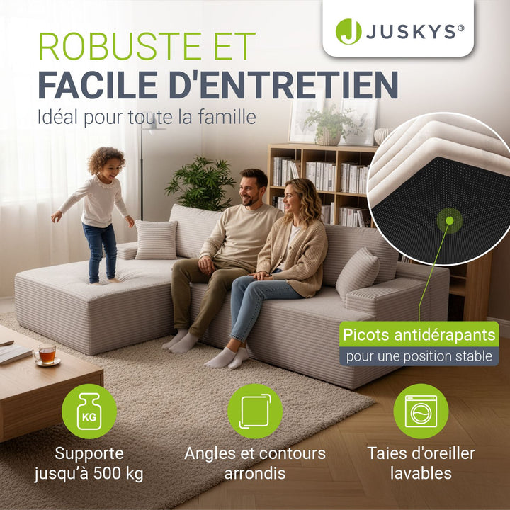 Canapé Coredo avec revêtement en velours côtelé et coussins décoratifs