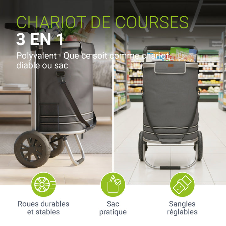 Chariot de courses 3 en 1 - Capacité 56 L