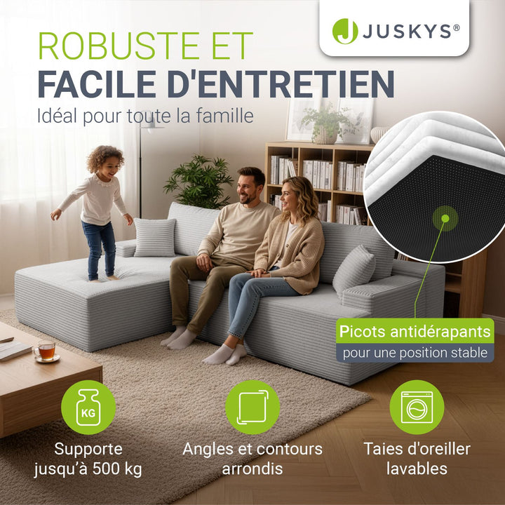 Canapé Coredo avec revêtement en velours côtelé et coussins décoratifs
