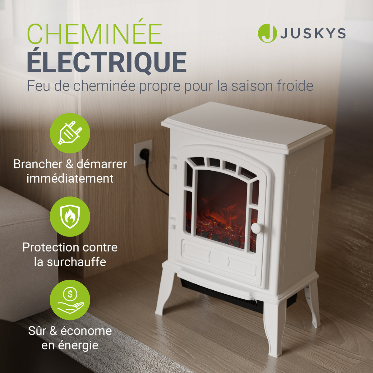 Cheminée électrique 2000W avec effet de flammes