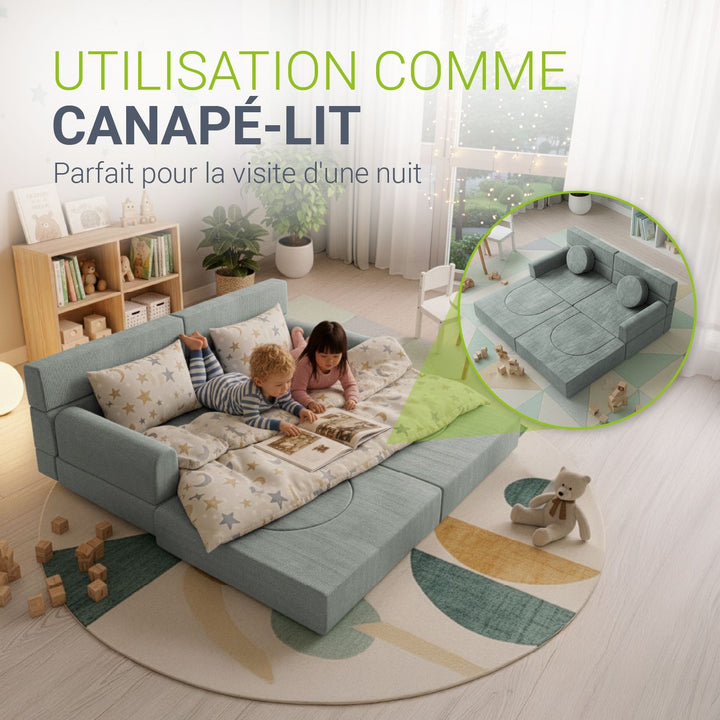 Canapé enfant Kayo avec revêtement en velours côtelé et coussins