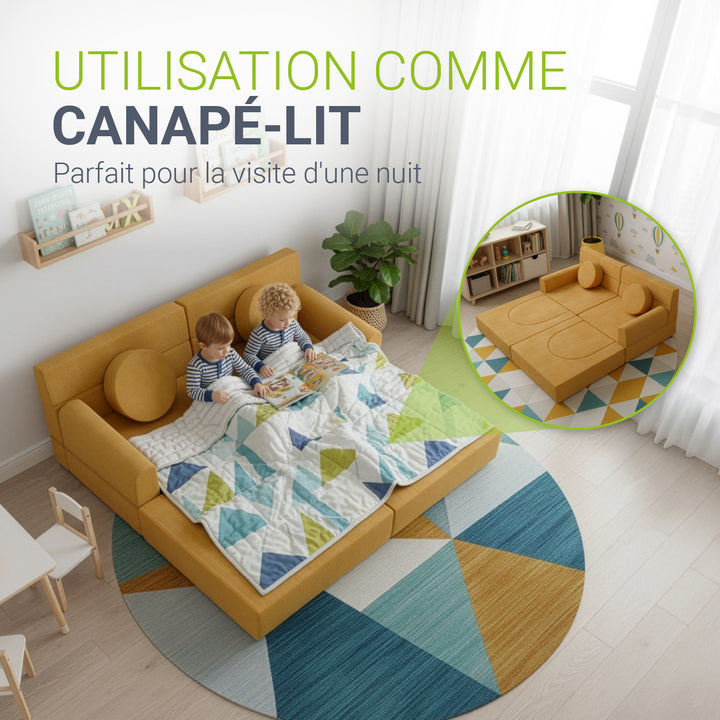 Canapé enfant Kayo avec revêtement en velours côtelé et coussins