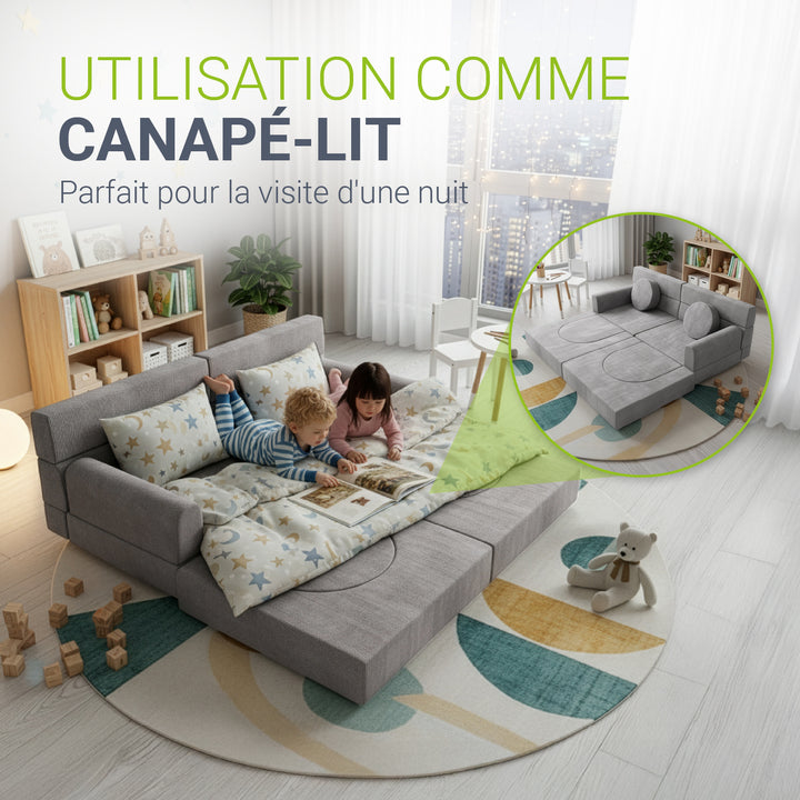 Canapé enfant Kayo avec revêtement en velours côtelé et coussins