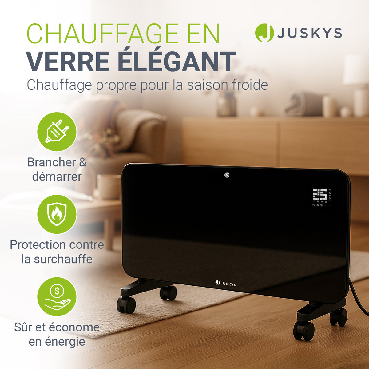 Convecteur en verre jusqu'à 2000 W