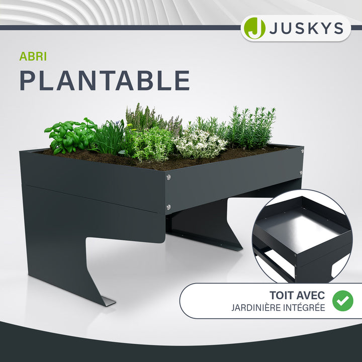 Garage pour tondeuse à gazon robotisée avec jardinière