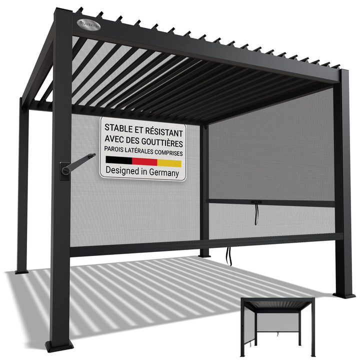 Pergola bioclimatique Tahiti 3 x 3 m avec 2x parois latérales 3 m
