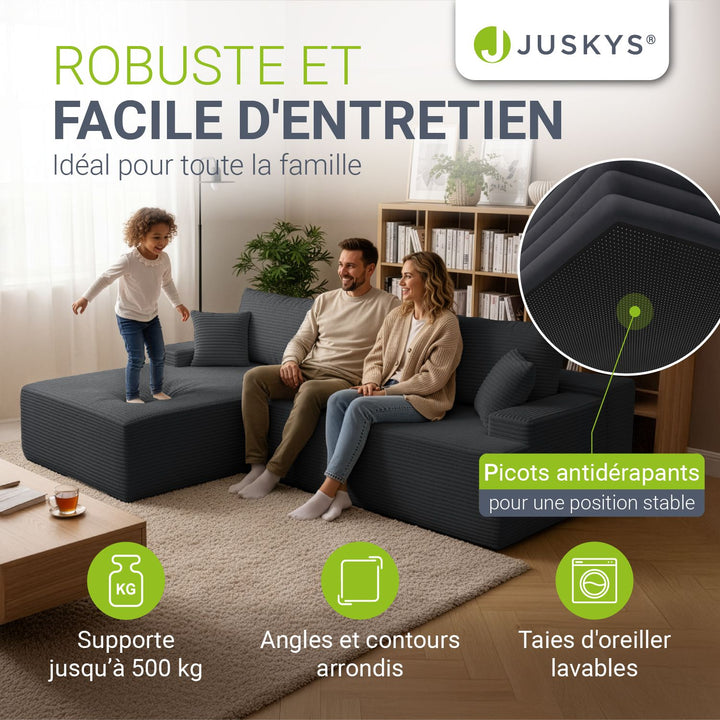 Canapé Coredo avec revêtement en velours côtelé et coussins décoratifs