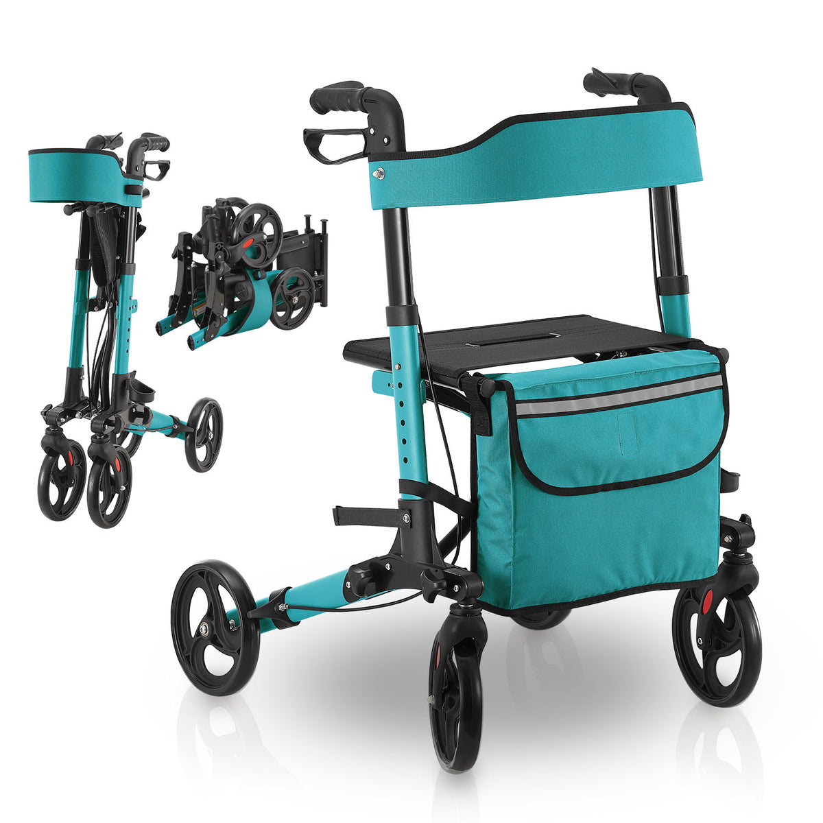 Déambulateur en aluminium Vital – pliable, avec siège et sac à provisions – jusqu'à 130 kg