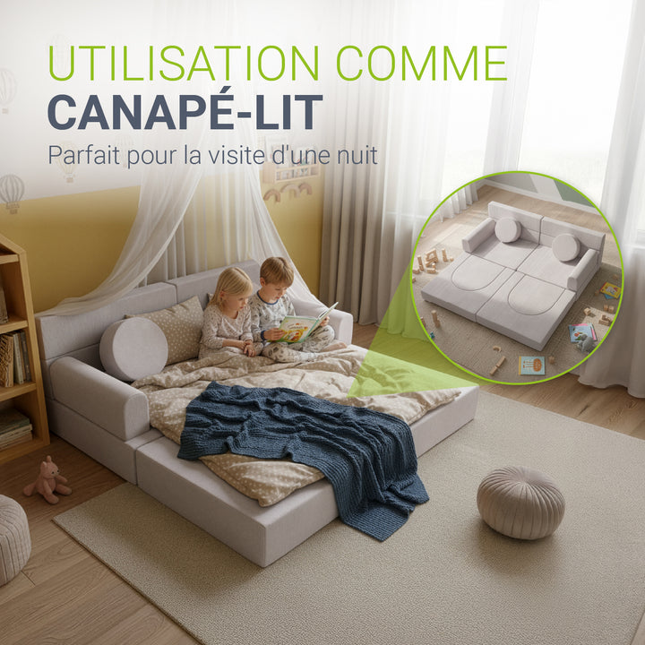 Canapé enfant Kayo avec revêtement en velours côtelé et coussins