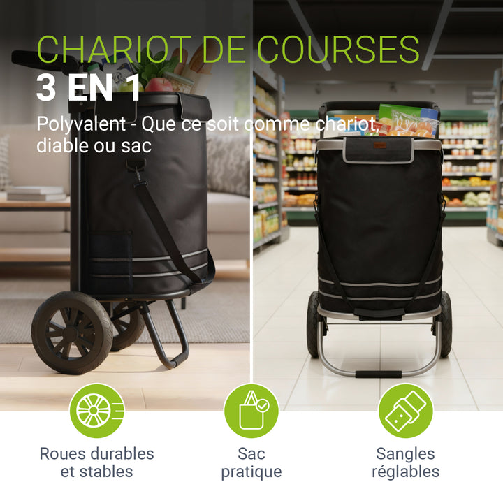 Chariot de courses 3 en 1 - Capacité 56 L