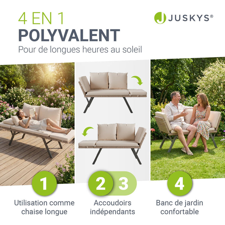 Banc multifonction en polyrotin Calvia Noir/Gris/Crème